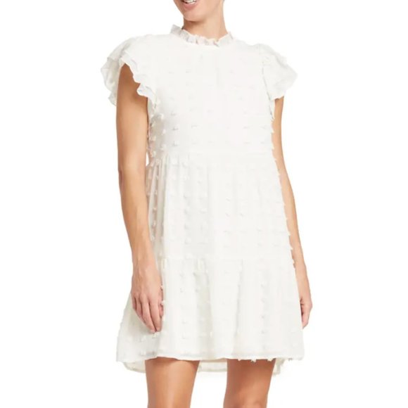 LOVE BY DESIGN Women's Kelsey Chiffon Mini Swiss Dot Dress Size S - White NWT - Picture 1 of 5